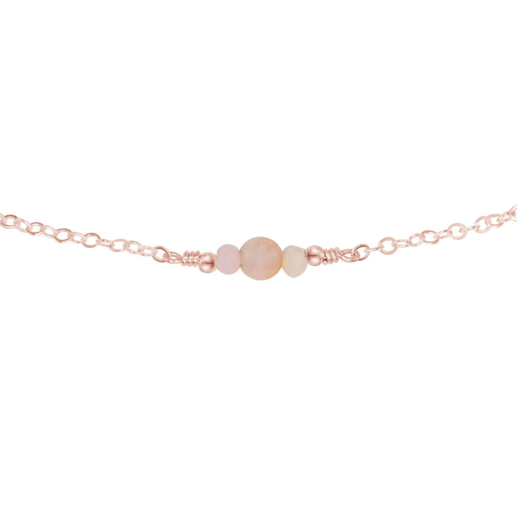 Dainty Pink Peruvian Opal Gemstone Choker Necklace - Dainty Pink Peruvian Opal Gemstone Choker Necklace - 14k Rose Gold Fill - Luna Tide Handmade Crystal Jewellery
