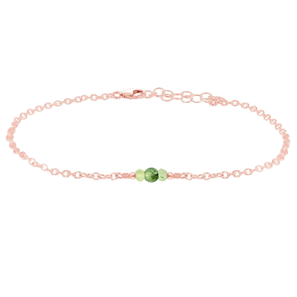 Dainty Prehnite Gemstone Anklet - Dainty Prehnite Gemstone Anklet - 14k Rose Gold Fill - Luna Tide Handmade Crystal Jewellery