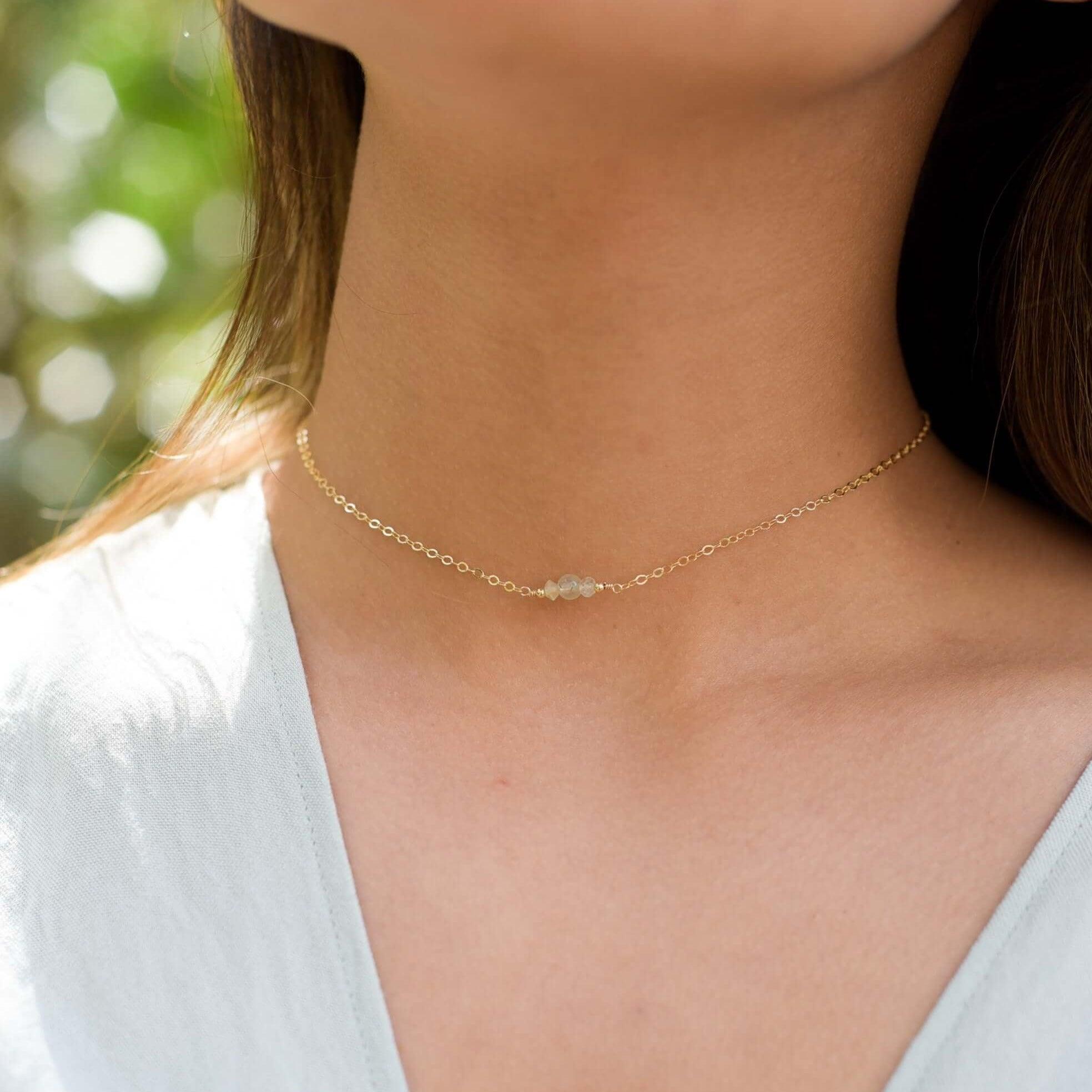 Dainty Prehnite Gemstone Choker Necklace - Dainty Prehnite Gemstone Choker Necklace - 14k Gold Fill - Luna Tide Handmade Crystal Jewellery