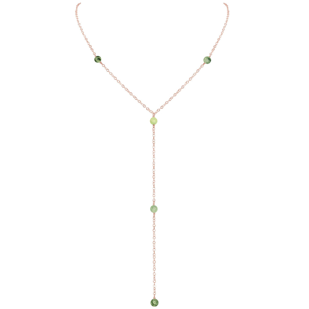 Dainty Prehnite Lariat Necklace - Dainty Prehnite Lariat Necklace - 14k Rose Gold Fill - Luna Tide Handmade Crystal Jewellery