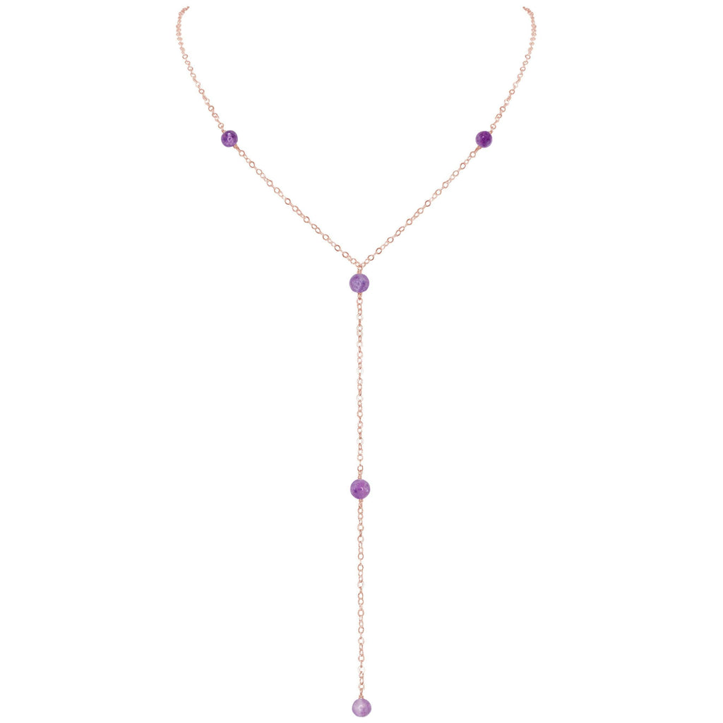 Dainty Purple Lepidolite Gemstone Lariat Necklace - Dainty Purple Lepidolite Gemstone Lariat Necklace - 14k Rose Gold Fill - Luna Tide Handmade Crystal Jewellery