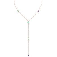 Dainty Y Necklace - Fluorite - 14K Rose Gold Fill - Luna Tide Handmade Jewellery