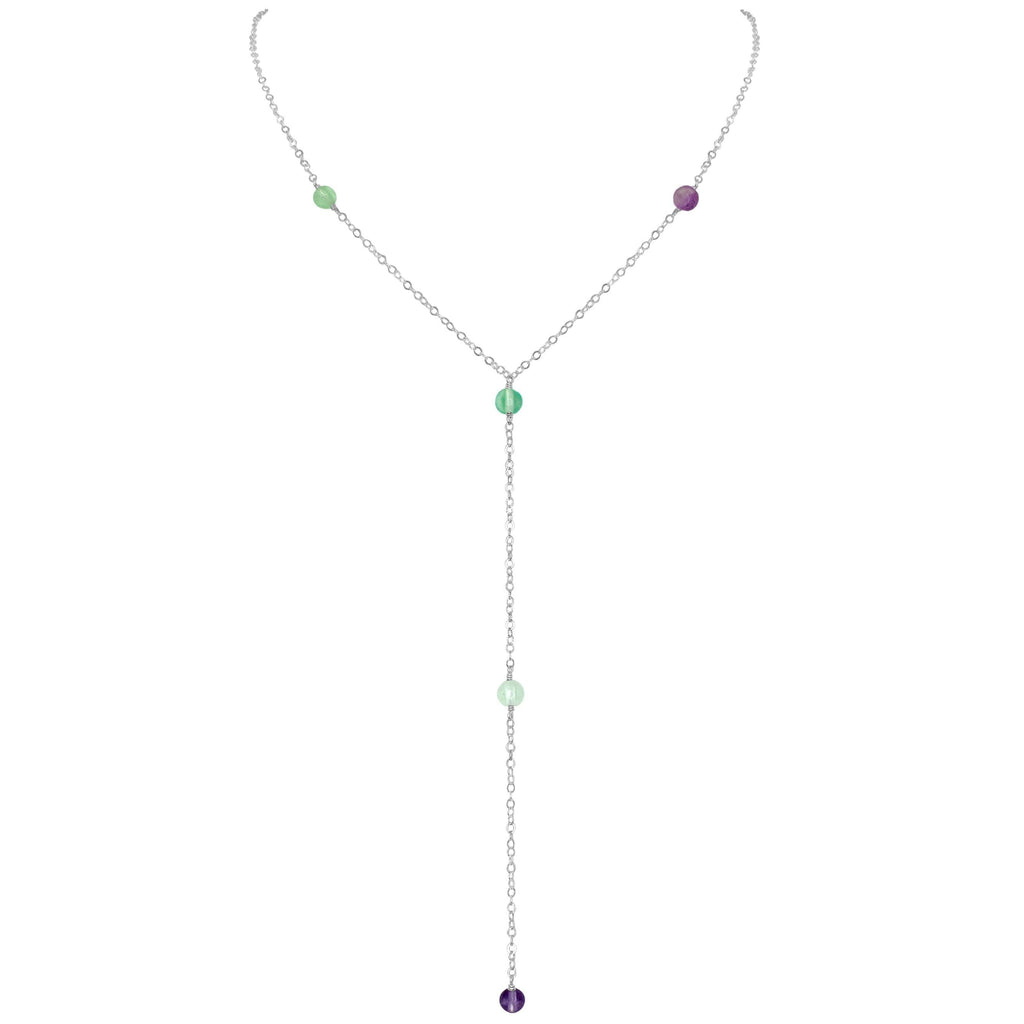 Dainty Rainbow Fluorite Lariat Necklace - Dainty Rainbow Fluorite Lariat Necklace - Sterling Silver - Luna Tide Handmade Crystal Jewellery
