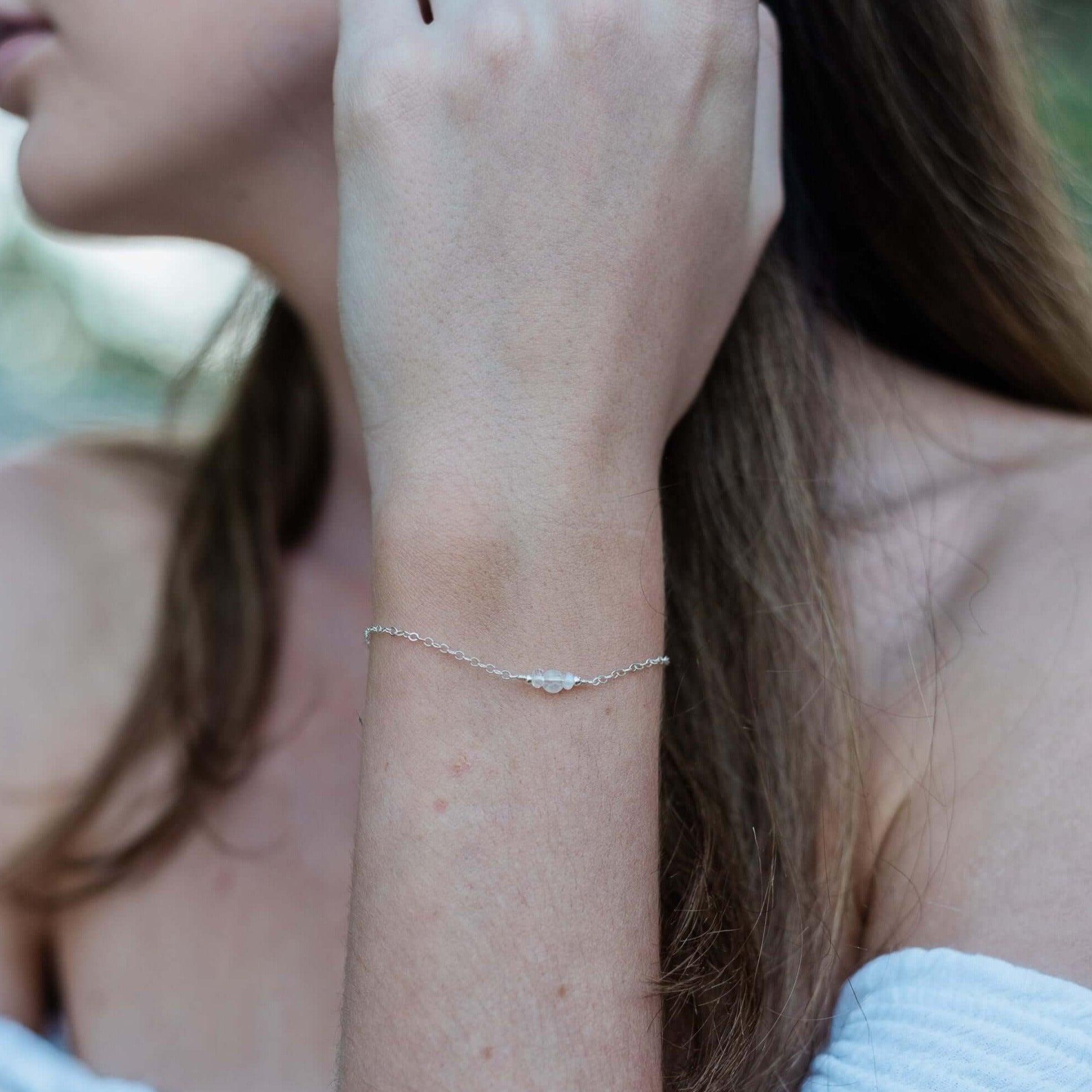 Dainty Rainbow Moonstone Gemstone Bracelet - Dainty Rainbow Moonstone Gemstone Bracelet - 14k Gold Fill - Luna Tide Handmade Crystal Jewellery