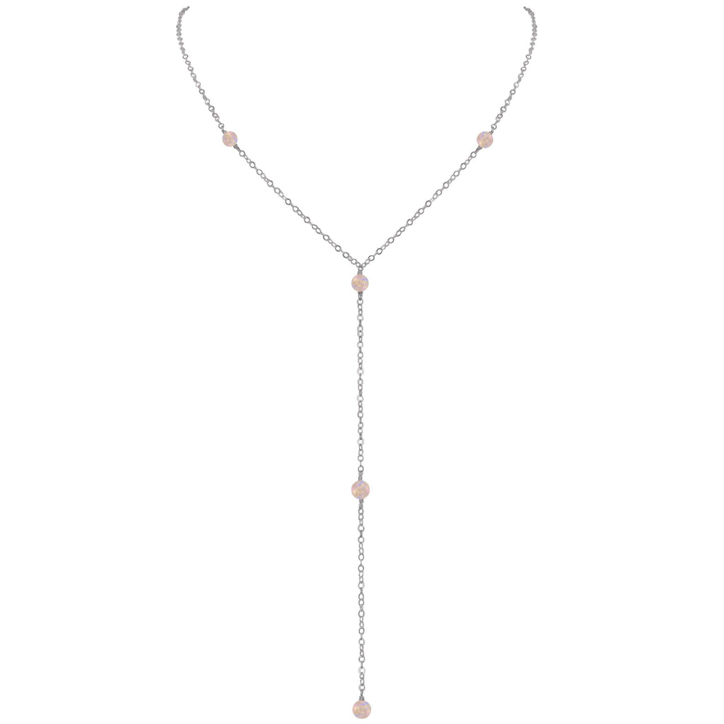 Dainty Rainbow Moonstone Lariat Necklace - Dainty Rainbow Moonstone Lariat Necklace - Stainless Steel - Luna Tide Handmade Crystal Jewellery