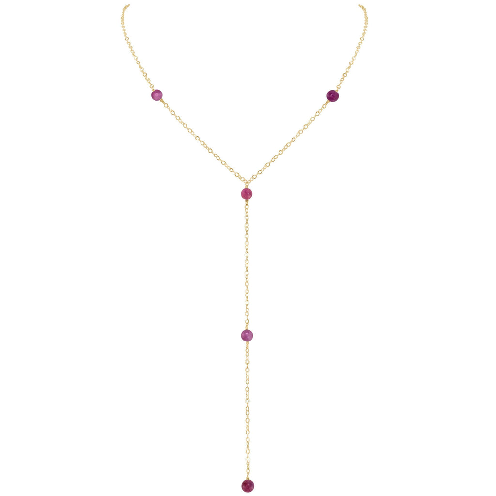 Dainty Ruby Lariat Necklace - Dainty Ruby Lariat Necklace - 14k Gold Fill - Luna Tide Handmade Crystal Jewellery