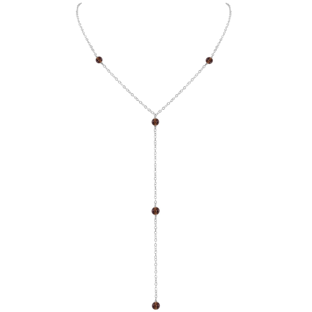 Dainty Smoky Quartz Lariat Necklace - Dainty Smoky Quartz Lariat Necklace - Sterling Silver - Luna Tide Handmade Crystal Jewellery