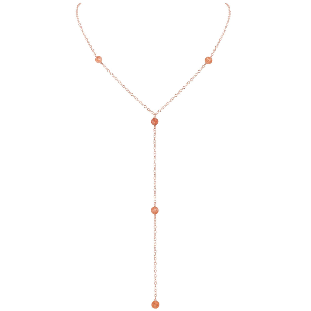 Dainty Sunstone Lariat Necklace - Dainty Sunstone Lariat Necklace - 14k Rose Gold Fill - Luna Tide Handmade Crystal Jewellery