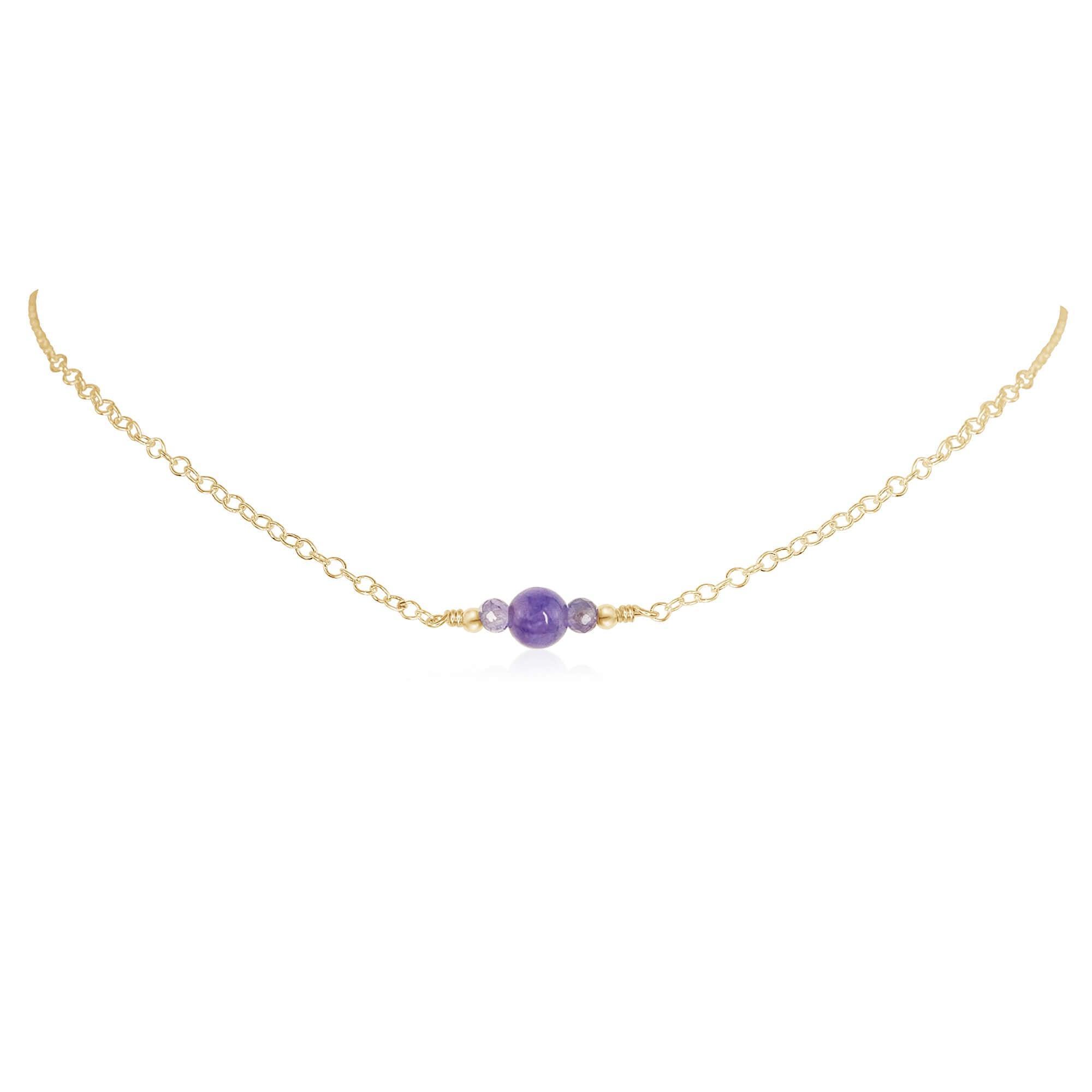 Dainty Tanzanite Gemstone Choker Necklace - Dainty Tanzanite Gemstone Choker Necklace - 14k Gold Fill - Luna Tide Handmade Crystal Jewellery