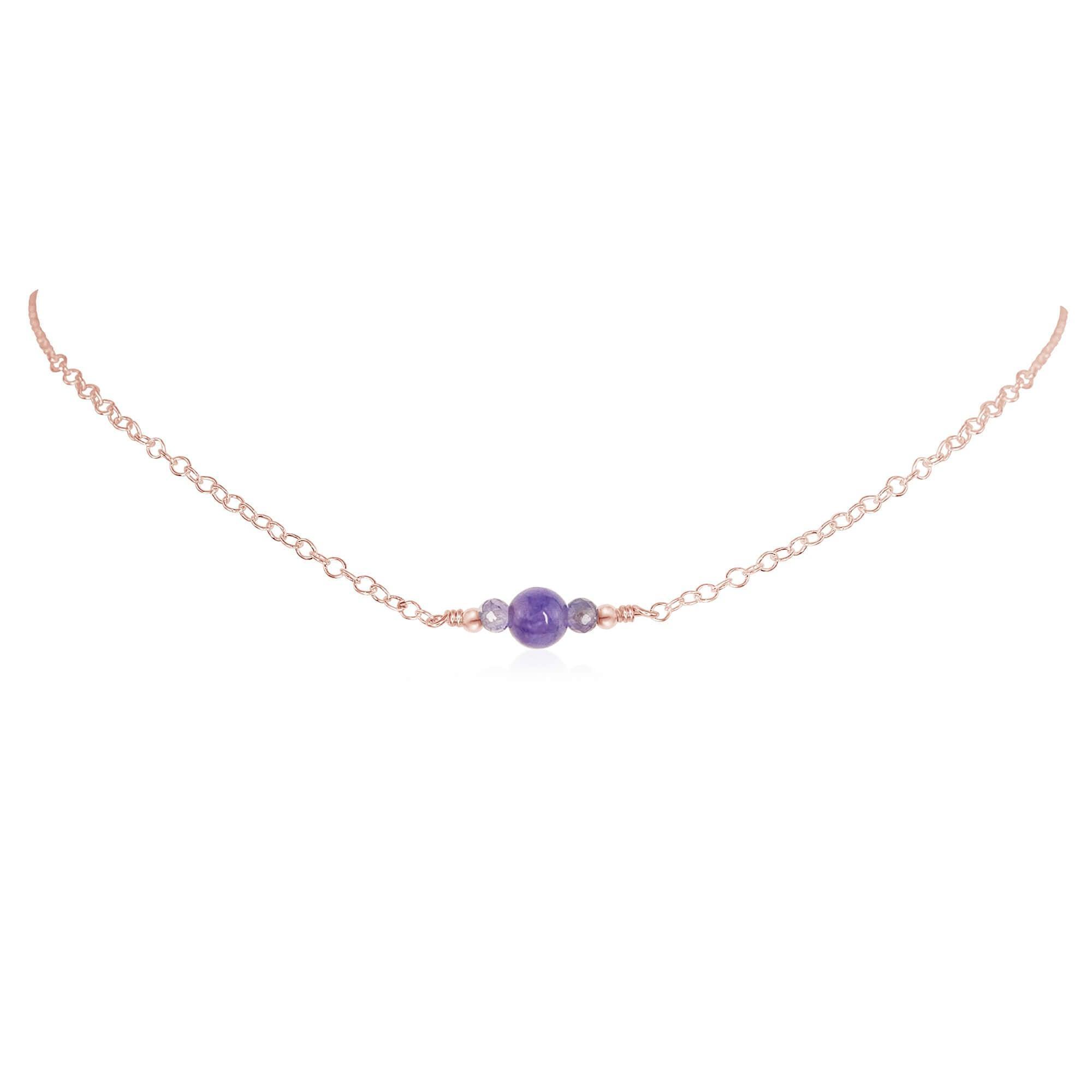 Dainty Tanzanite Gemstone Choker Necklace - Dainty Tanzanite Gemstone Choker Necklace - 14k Rose Gold Fill - Luna Tide Handmade Crystal Jewellery