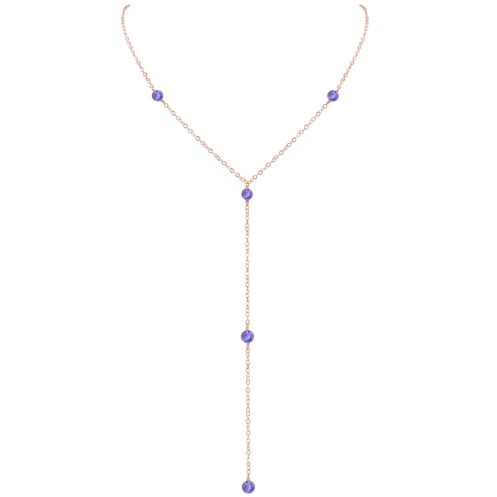 Dainty Tanzanite Lariat Necklace - Dainty Tanzanite Lariat Necklace - 14k Rose Gold Fill - Luna Tide Handmade Crystal Jewellery