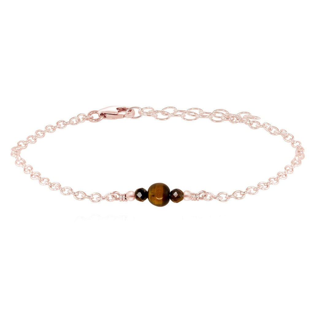 Dainty Tiger's Eye Gemstone Bracelet - Dainty Tiger's Eye Gemstone Bracelet - 14k Rose Gold Fill - Luna Tide Handmade Crystal Jewellery