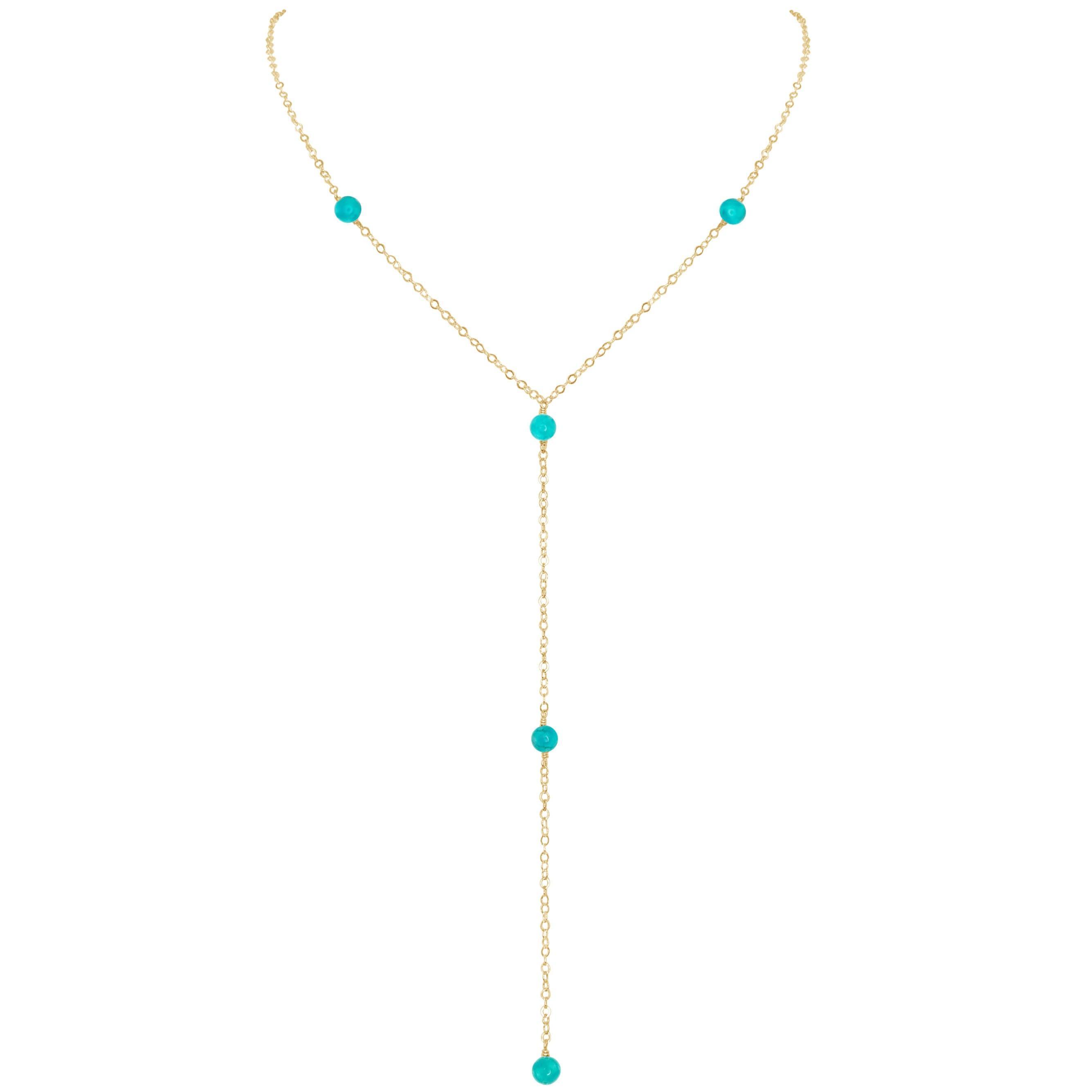 Dainty Turquoise Lariat Necklace - Dainty Turquoise Lariat Necklace - 14k Gold Fill - Luna Tide Handmade Crystal Jewellery