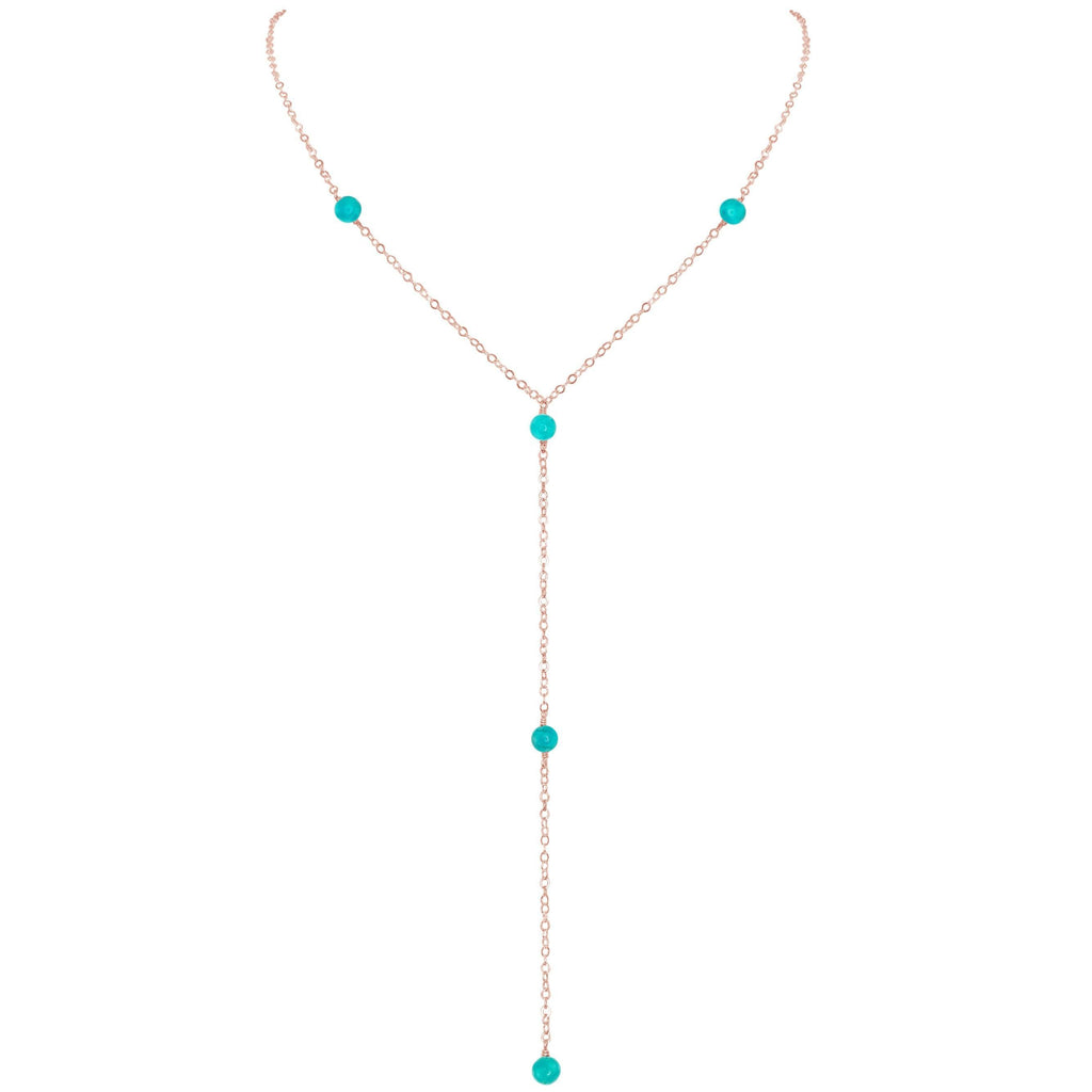 Dainty Turquoise Lariat Necklace - Dainty Turquoise Lariat Necklace - 14k Rose Gold Fill - Luna Tide Handmade Crystal Jewellery