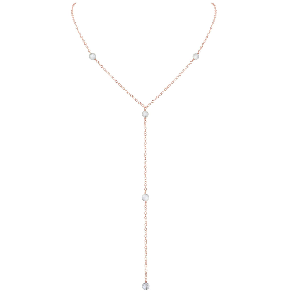 Dainty White Howlite Lariat Necklace - Dainty White Howlite Lariat Necklace - 14k Rose Gold Fill - Luna Tide Handmade Crystal Jewellery