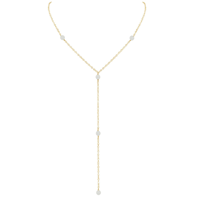 Dainty Y Necklace - White Moonstone - 14K Gold Fill - Luna Tide Handmade Jewellery