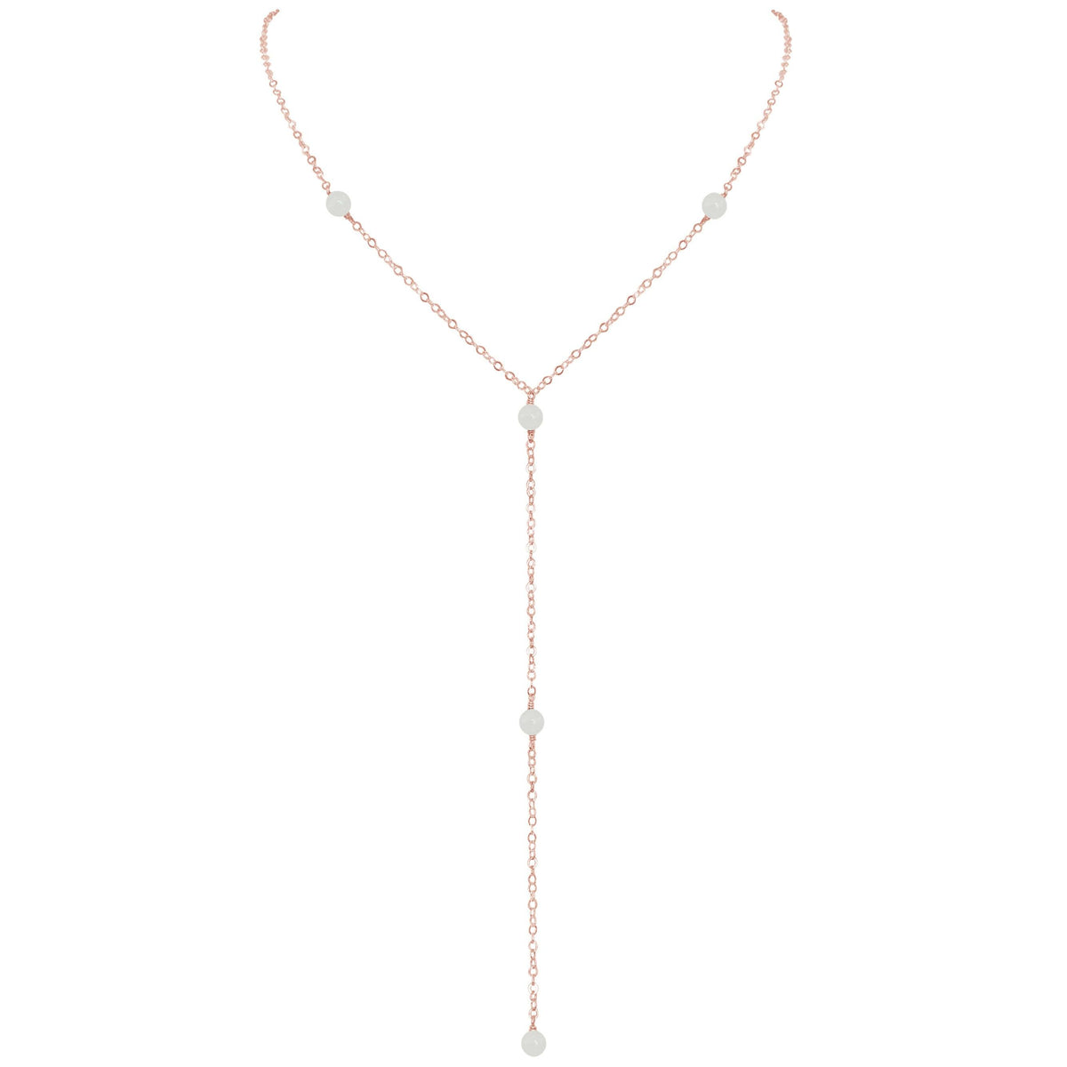 Dainty Y Necklace - White Moonstone - 14K Rose Gold Fill - Luna Tide Handmade Jewellery