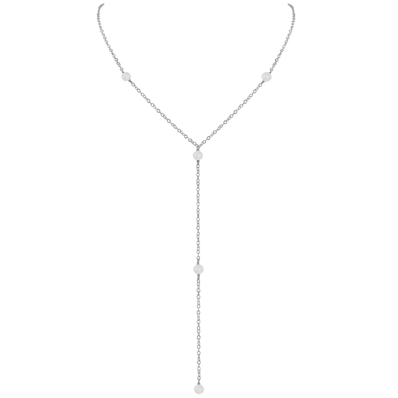 Dainty Y Necklace - Selenite - Stainless Steel - Luna Tide Handmade Jewellery