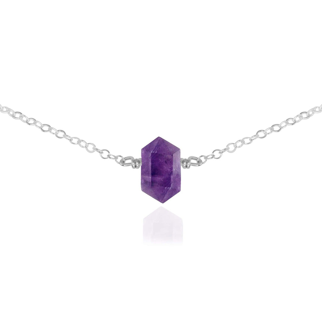 Double Terminated Amethyst Mini Crystal Point Choker Necklace - Double Terminated Amethyst Mini Crystal Point Choker Necklace - Sterling Silver - Luna Tide Handmade Crystal Jewellery