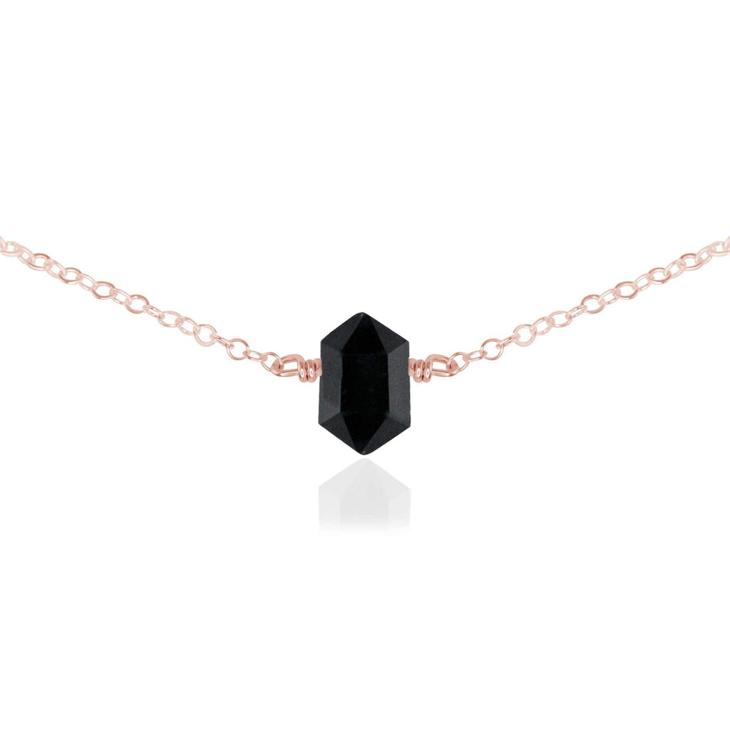 Double Terminated Black Tourmaline Mini Crystal Point Choker Necklace - Double Terminated Black Tourmaline Mini Crystal Point Choker Necklace - 14k Rose Gold Fill - Luna Tide Handmade Crystal Jewellery