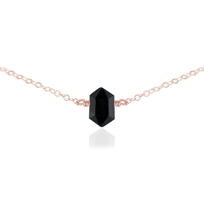 Double Terminated Black Tourmaline Mini Crystal Point Choker Necklace - Double Terminated Black Tourmaline Mini Crystal Point Choker Necklace - 14k Rose Gold Fill - Luna Tide Handmade Crystal Jewellery