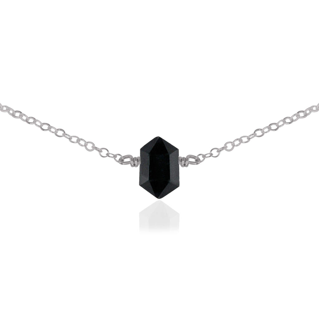 Double Terminated Black Tourmaline Mini Crystal Point Choker Necklace - Double Terminated Black Tourmaline Mini Crystal Point Choker Necklace - Stainless Steel - Luna Tide Handmade Crystal Jewellery