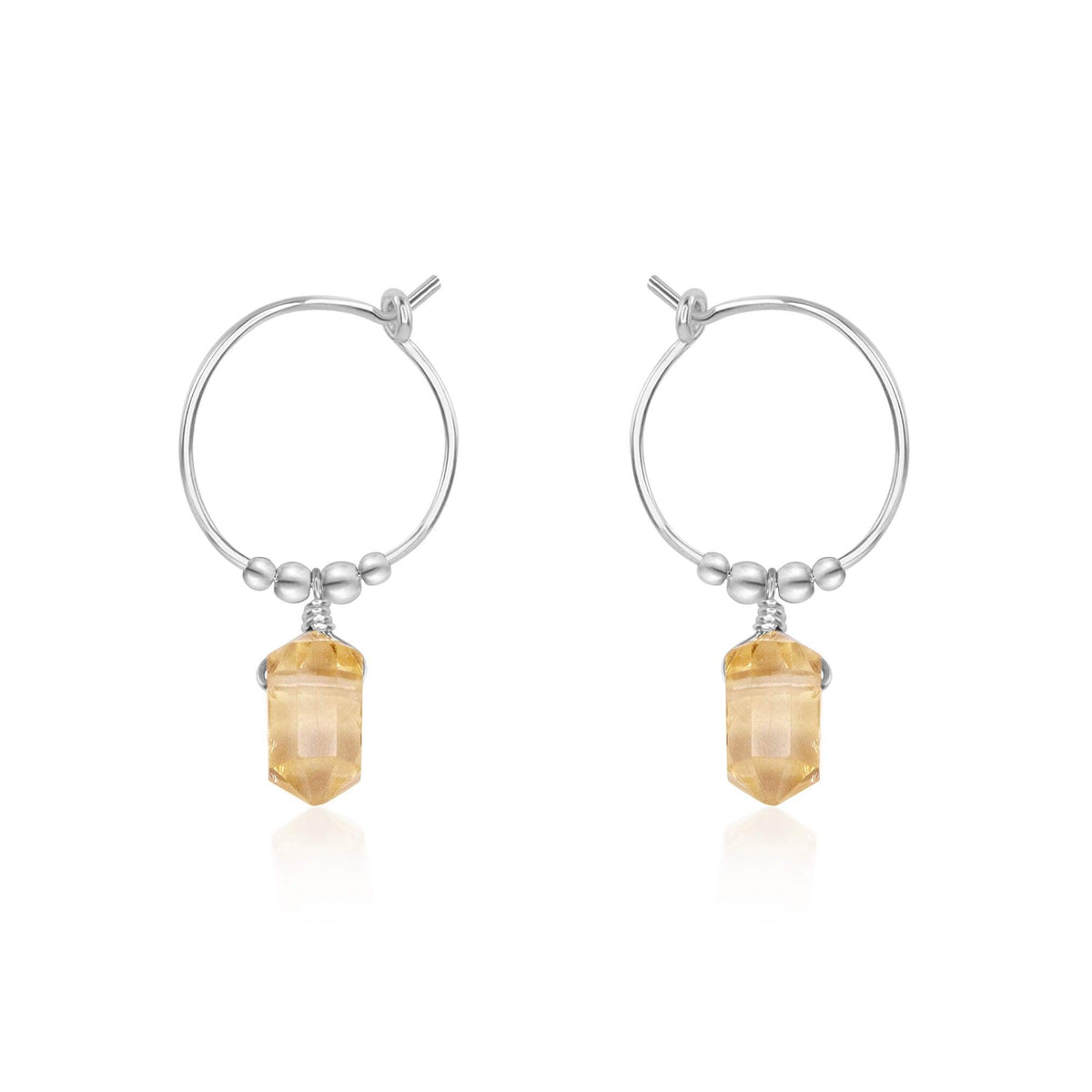 Tiny Double Terminated Crystal Hoop Dangle Earrings - Citrine - Sterling Silver - Luna Tide Handmade Jewellery
