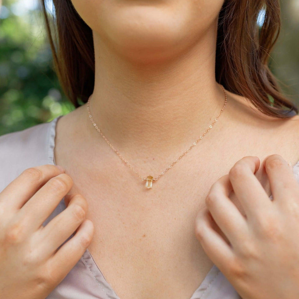 Double Terminated Citrine Mini Crystal Point Necklace - Double Terminated Citrine Mini Crystal Point Necklace - Sterling Silver - Luna Tide Handmade Crystal Jewellery