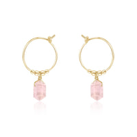 Tiny Double Terminated Crystal Hoop Dangle Earrings - Rose Quartz - 14K Gold Fill - Luna Tide Handmade Jewellery