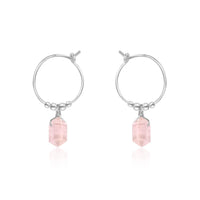 Tiny Double Terminated Crystal Hoop Dangle Earrings - Rose Quartz - Sterling Silver - Luna Tide Handmade Jewellery