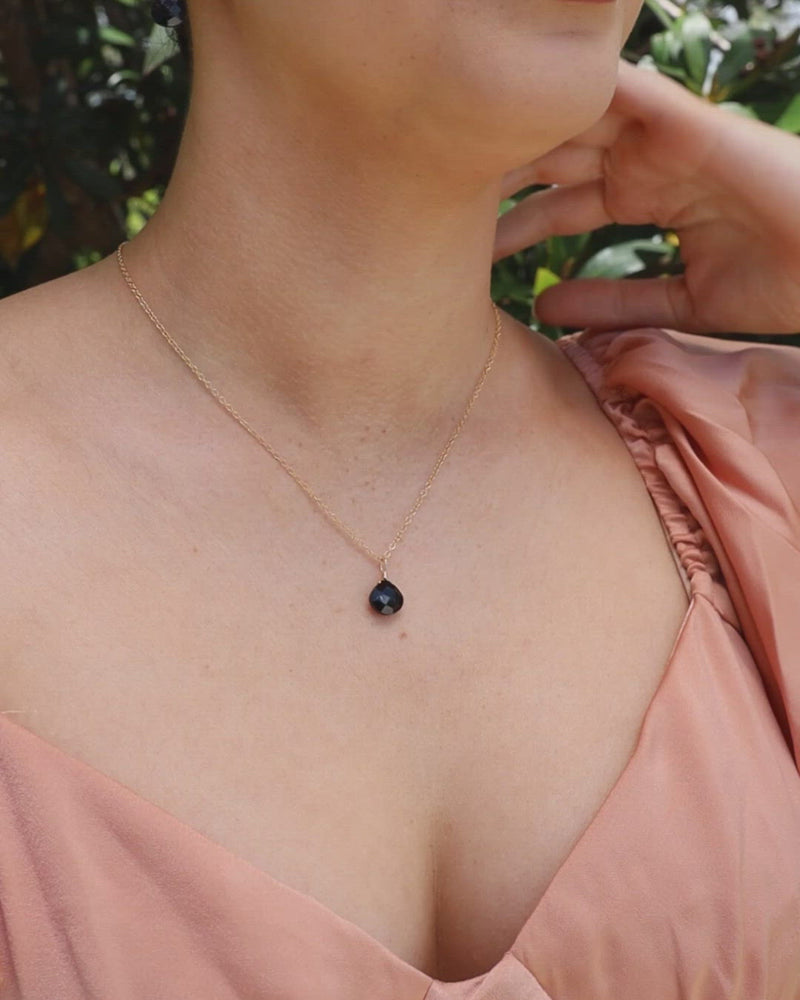 Tiny Black Tourmaline Teardrop Crystal Necklace