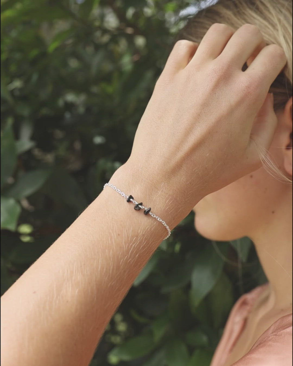 Obsidian Beaded Chain Bracelet