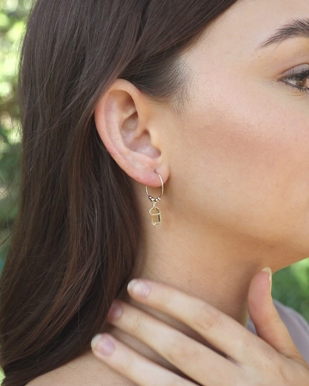 Double Terminated Citrine Mini Crystal Point Dangle Hoop Earrings