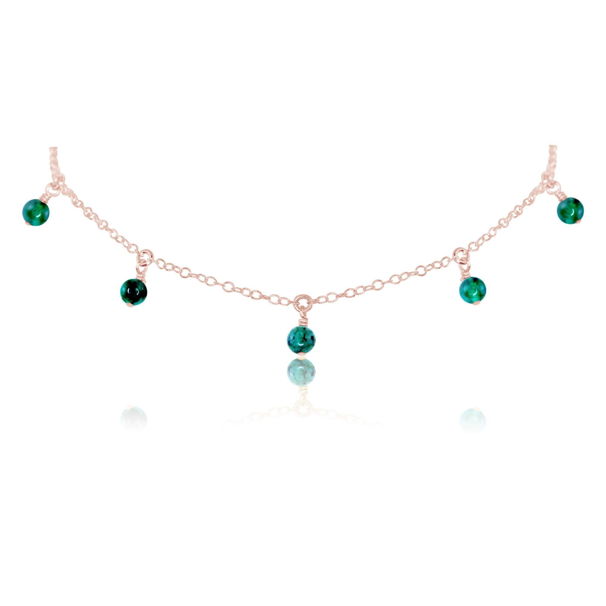 Emerald Bead Drop Choker - Emerald Bead Drop Choker - 14k Rose Gold Fill - Luna Tide Handmade Crystal Jewellery