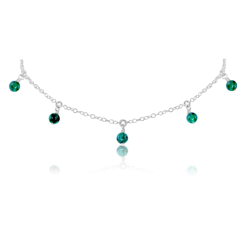 Emerald Bead Drop Choker - Emerald Bead Drop Choker - Sterling Silver - Luna Tide Handmade Crystal Jewellery