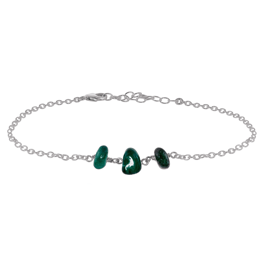 Emerald Beaded Chain Anklet - Emerald Beaded Chain Anklet - Stainless Steel - Luna Tide Handmade Crystal Jewellery