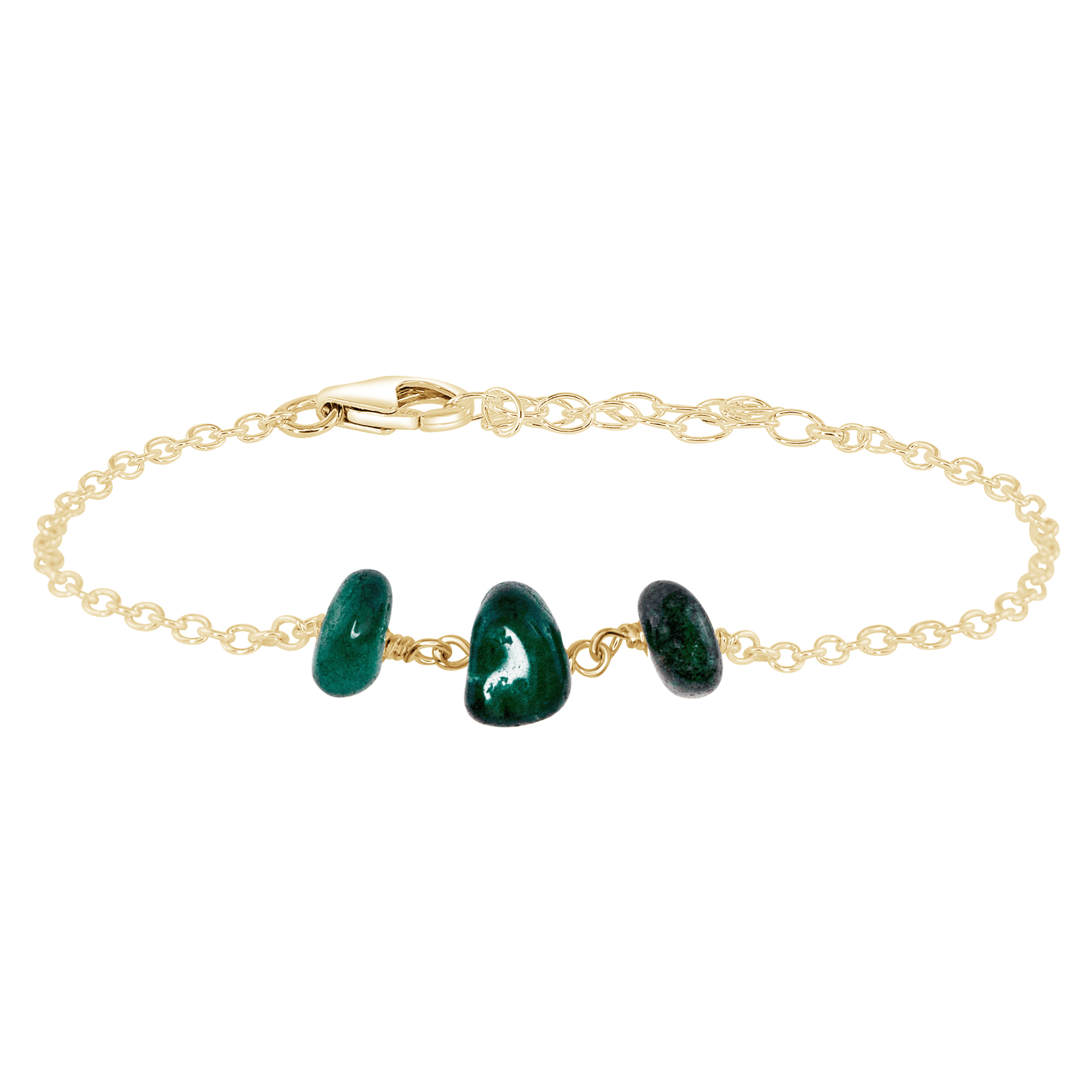 Emerald Beaded Chain Bracelet - Emerald Beaded Chain Bracelet - 14k Gold Fill - Luna Tide Handmade Crystal Jewellery