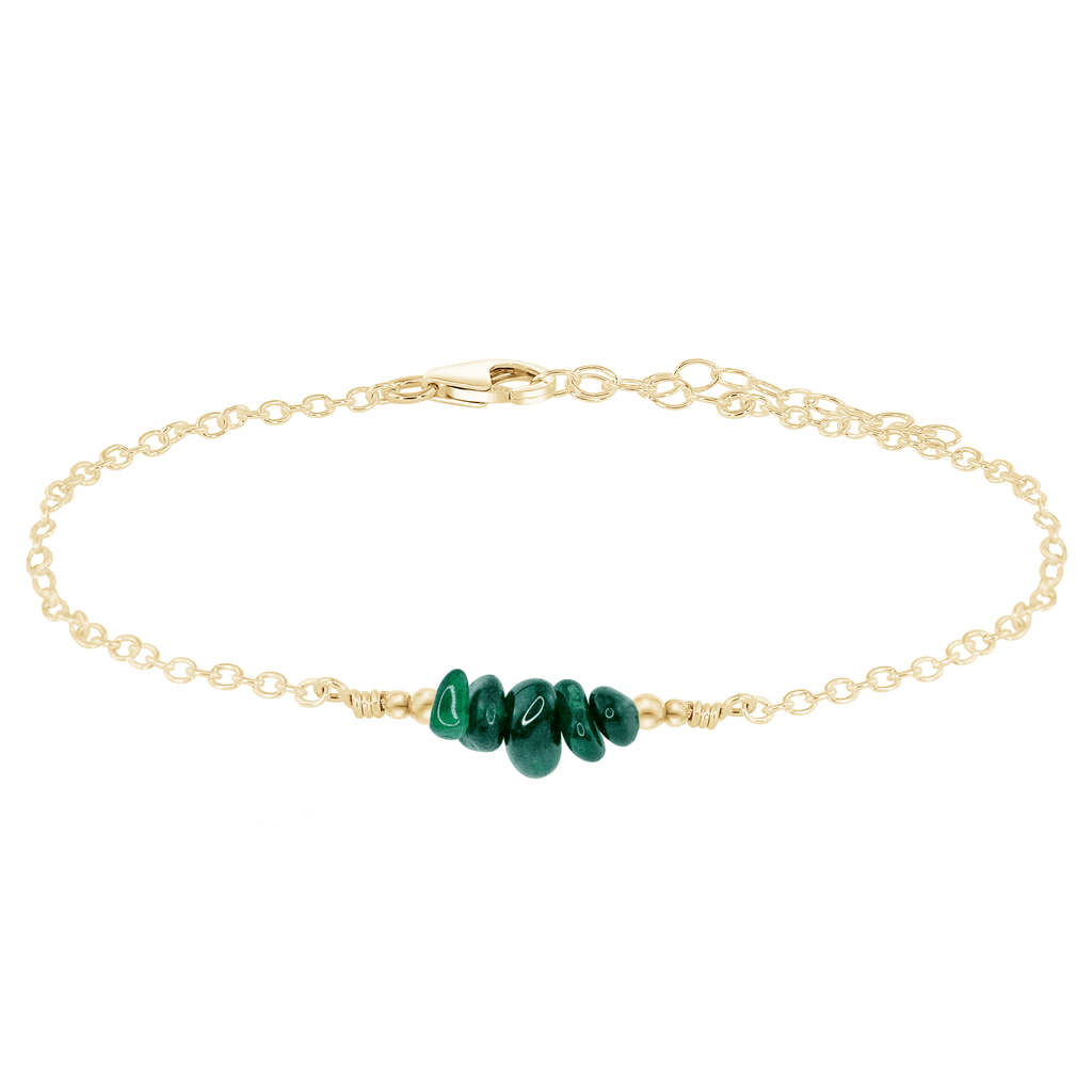 Emerald Chip Bead Bar Anklet - Emerald Chip Bead Bar Anklet - 14k Gold Fill - Luna Tide Handmade Crystal Jewellery