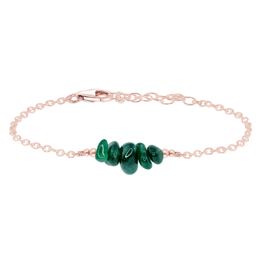 Emerald Chip Bead Bar Bracelet - Emerald Chip Bead Bar Bracelet - 14k Rose Gold Fill - Luna Tide Handmade Crystal Jewellery