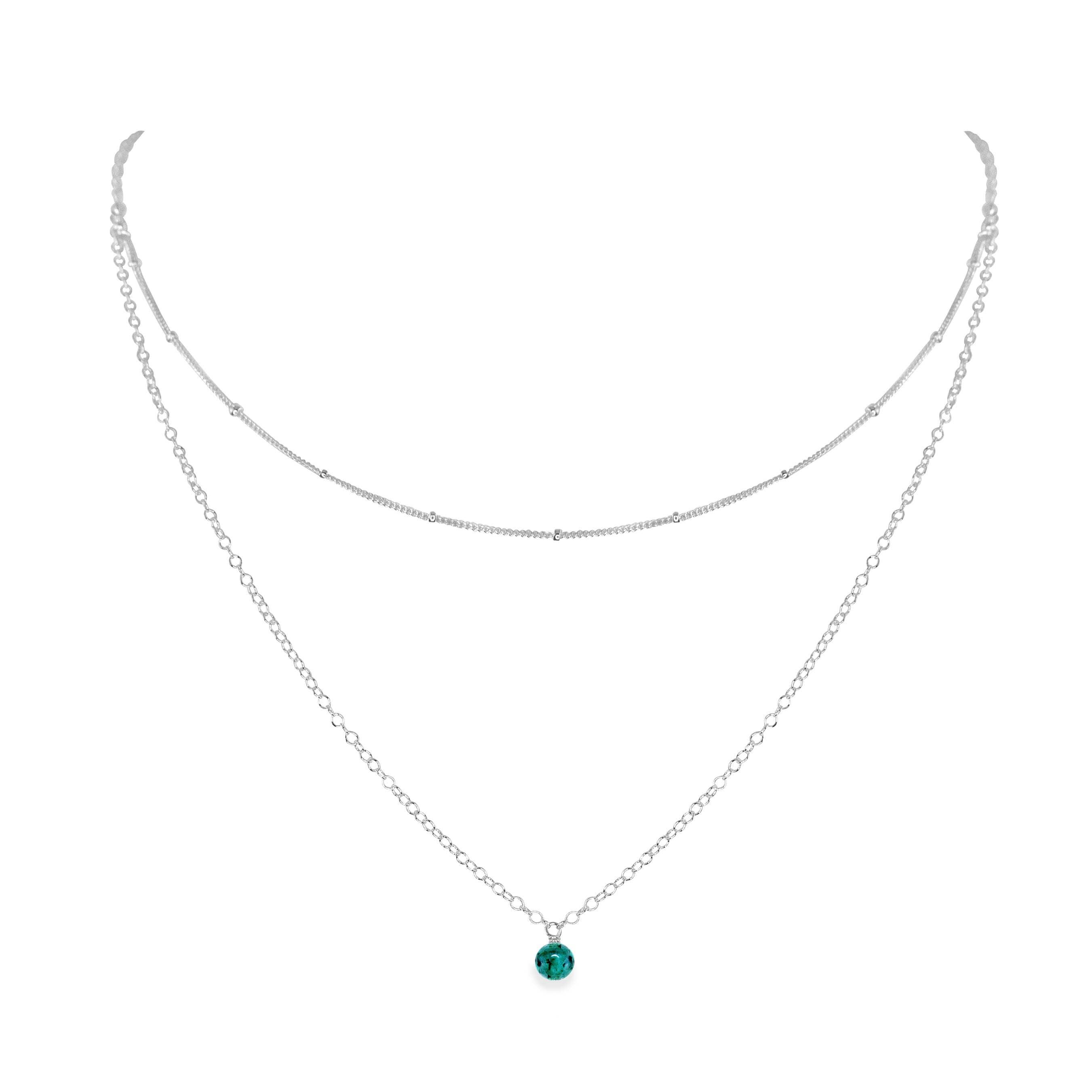 Emerald Gemstone Chain Layered Choker Necklace - Emerald Gemstone Chain Layered Choker Necklace - Sterling Silver - Luna Tide Handmade Crystal Jewellery
