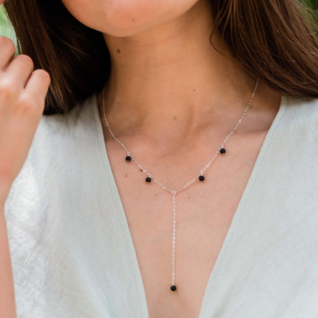 Essential Oil Lava Stone Boho Lariat Necklace - Essential Oil Lava Stone Boho Lariat Necklace - Sterling Silver - Luna Tide Handmade Crystal Jewellery