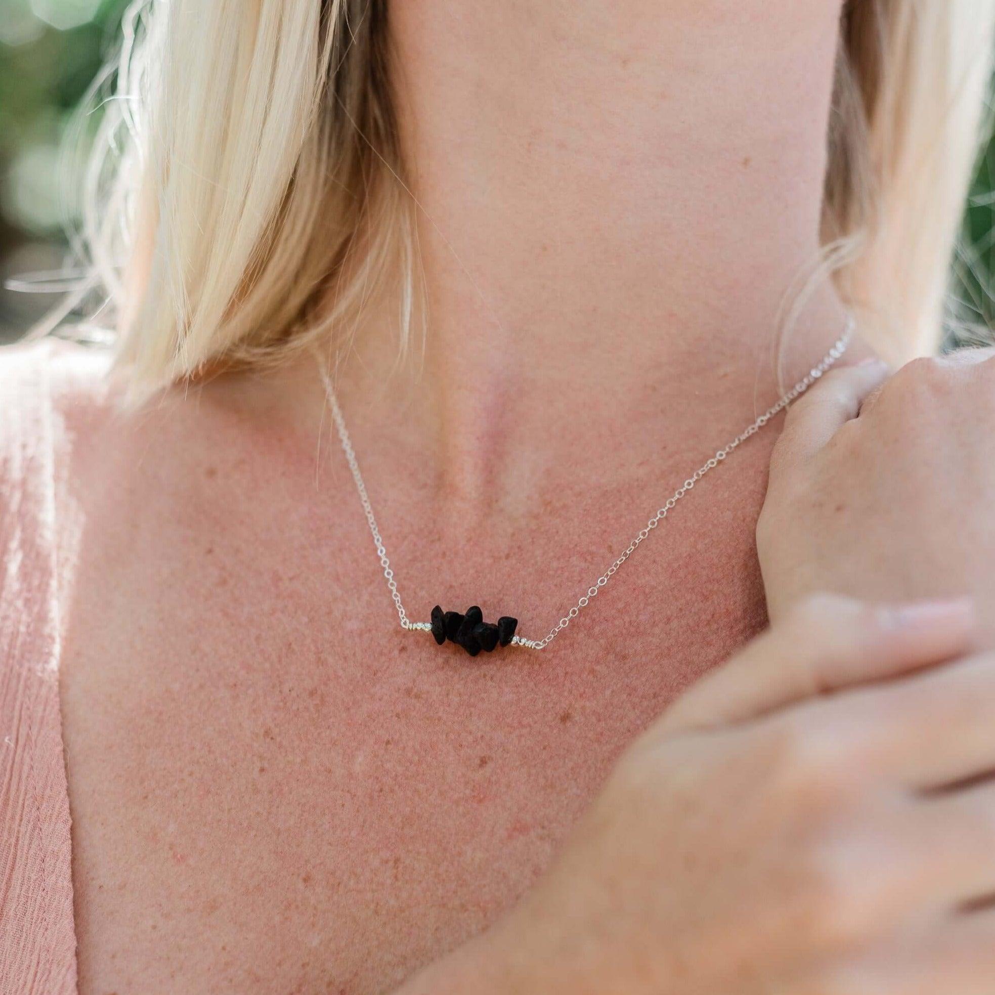 Essential Oil Lava Stone Chip Bead Bar Necklace - Essential Oil Lava Stone Chip Bead Bar Necklace - 14k Gold Fill - Luna Tide Handmade Crystal Jewellery