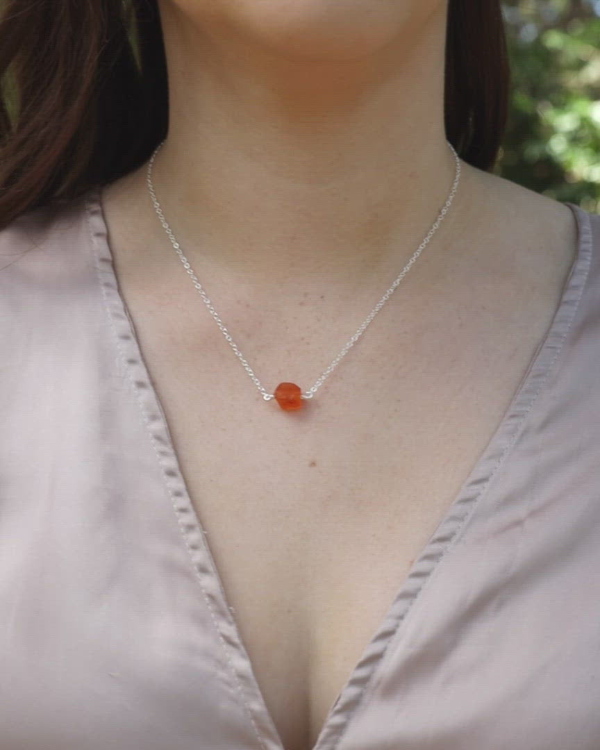 Tiny Raw Carnelian Crystal Nugget Necklace