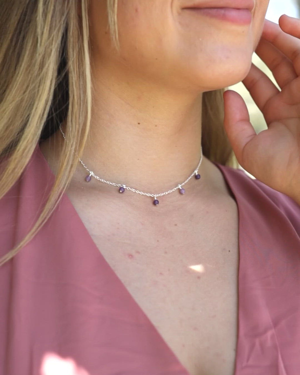 Lepidolite Bead Drop Choker