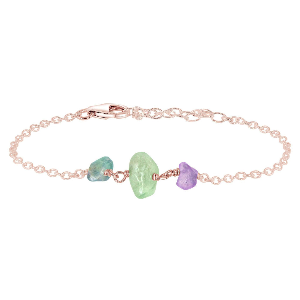 Fluorite Beaded Chain Bracelet - Fluorite Beaded Chain Bracelet - 14k Rose Gold Fill - Luna Tide Handmade Crystal Jewellery