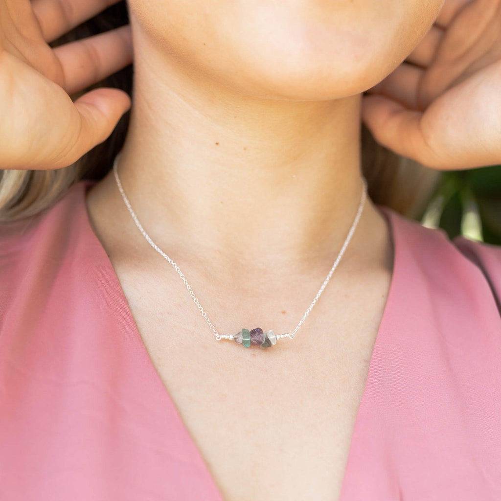 Fluorite Chip Bead Bar Necklace - Fluorite Chip Bead Bar Necklace - 14k Gold Fill - Luna Tide Handmade Crystal Jewellery