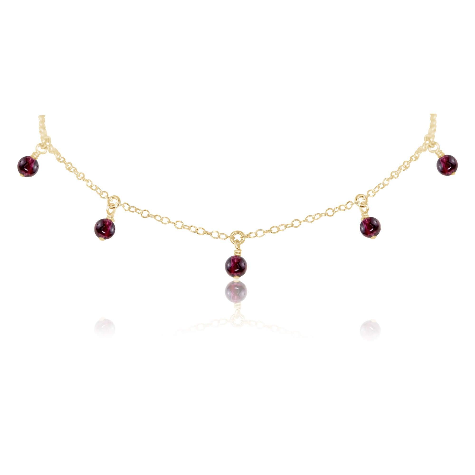 Garnet Bead Drop Choker - Garnet Bead Drop Choker - 14k Gold Fill - Luna Tide Handmade Crystal Jewellery