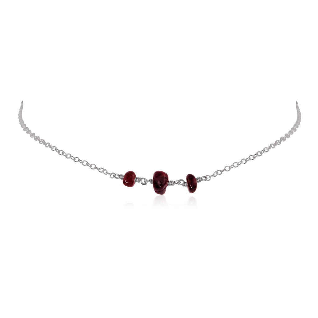 Garnet Beaded Chain Choker Necklace - Garnet Beaded Chain Choker Necklace - Stainless Steel - Luna Tide Handmade Crystal Jewellery
