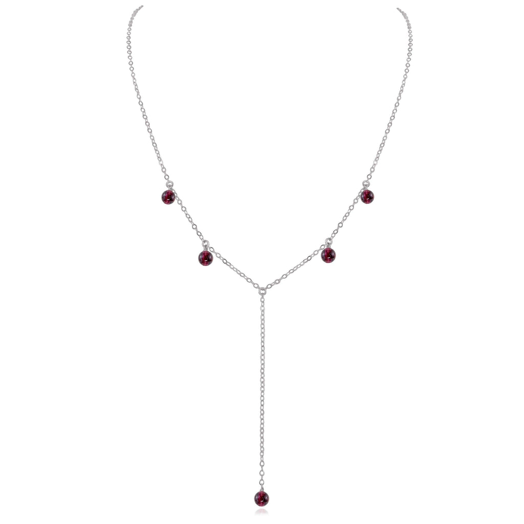 Garnet Boho Lariat Necklace - Garnet Boho Lariat Necklace - Stainless Steel - Luna Tide Handmade Crystal Jewellery