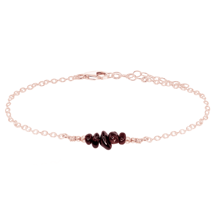 Garnet Chip Bead Bar Anklet - Garnet Chip Bead Bar Anklet - 14k Rose Gold Fill - Luna Tide Handmade Crystal Jewellery